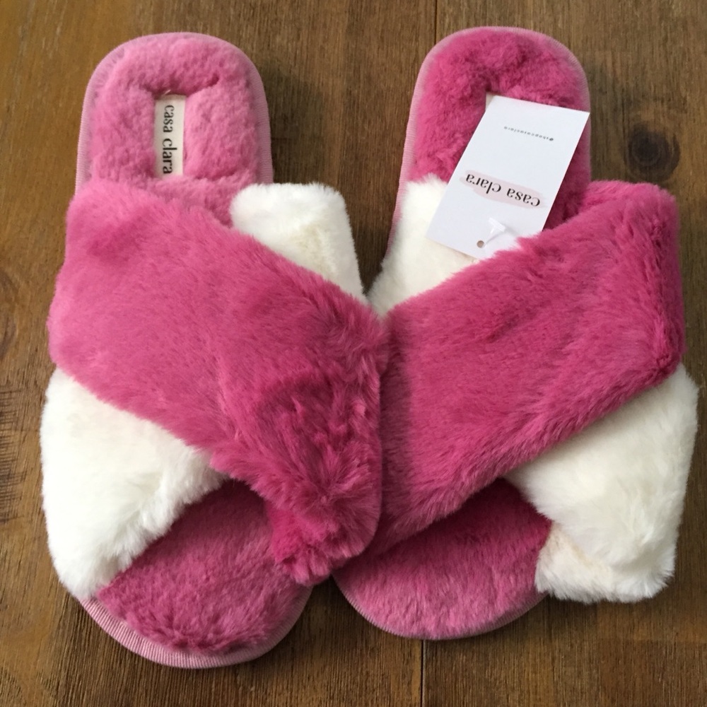 New Casa Clara fuzzy pink sandal house slippers shoes - Picture 1 of 9